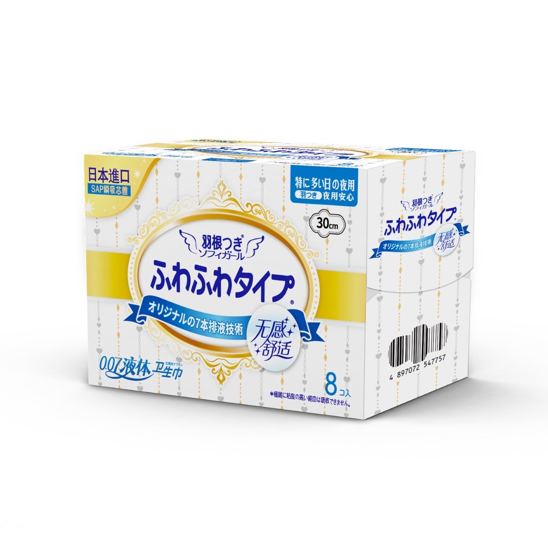 Tsuki LIQUID Sanitary Pad (300 mm, 8 pcs per box x 24 box), Night Use